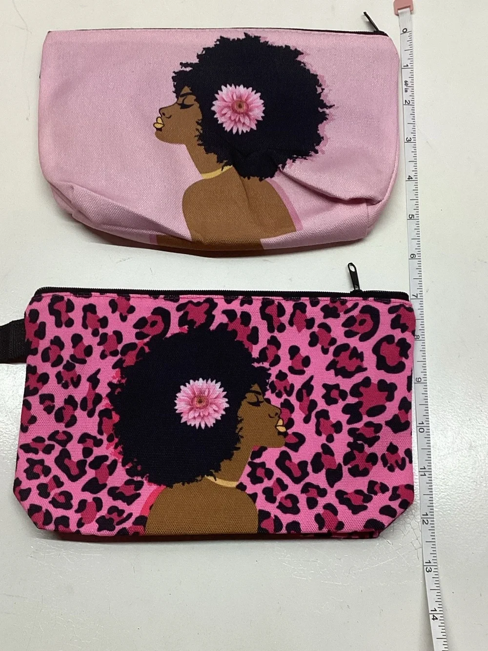 Set of 2 Pink Afro Melanin Queen Cosmetic Makeup Bags